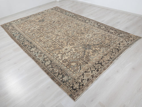 8x11 Vintage Heriz Rug, Turkish Wool Area Carpet, Tribal Neutral Farmhouse Living Room Decor