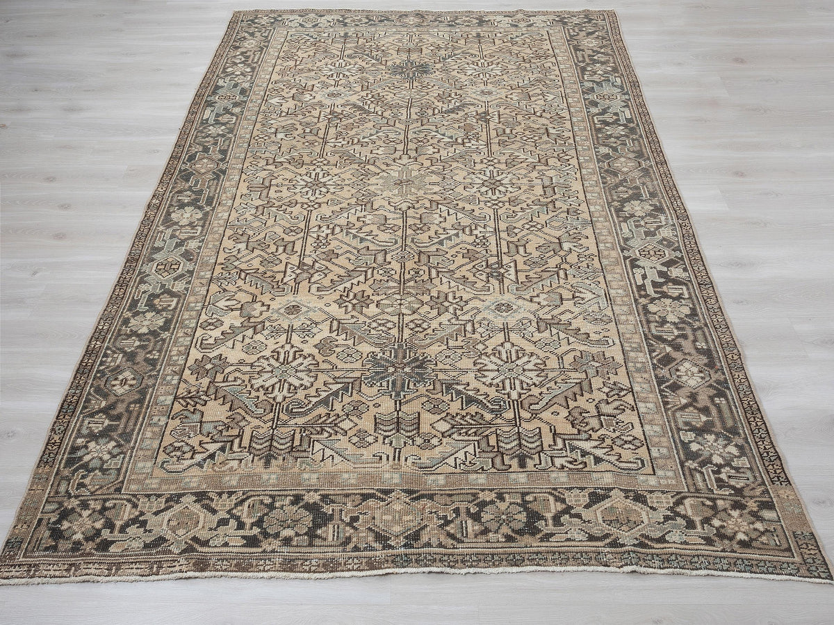 8x11 Vintage Heriz Rug, Turkish Wool Area Carpet, Tribal Neutral Farmhouse Living Room Decor