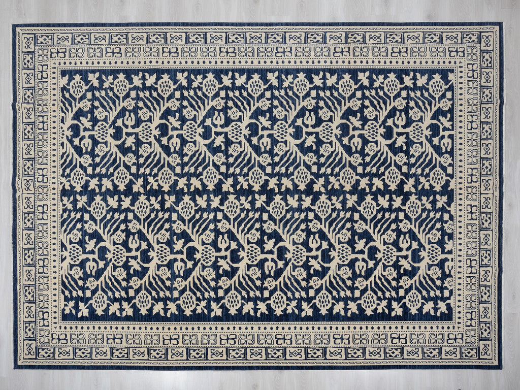 9x12 Oversize Blue And White Turkish Wool Rug,Home Living Accent.