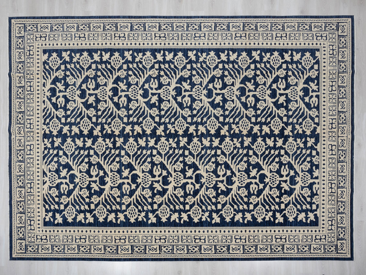 9x12 Oversize Blue And White Turkish Wool Rug,Home Living Accent.