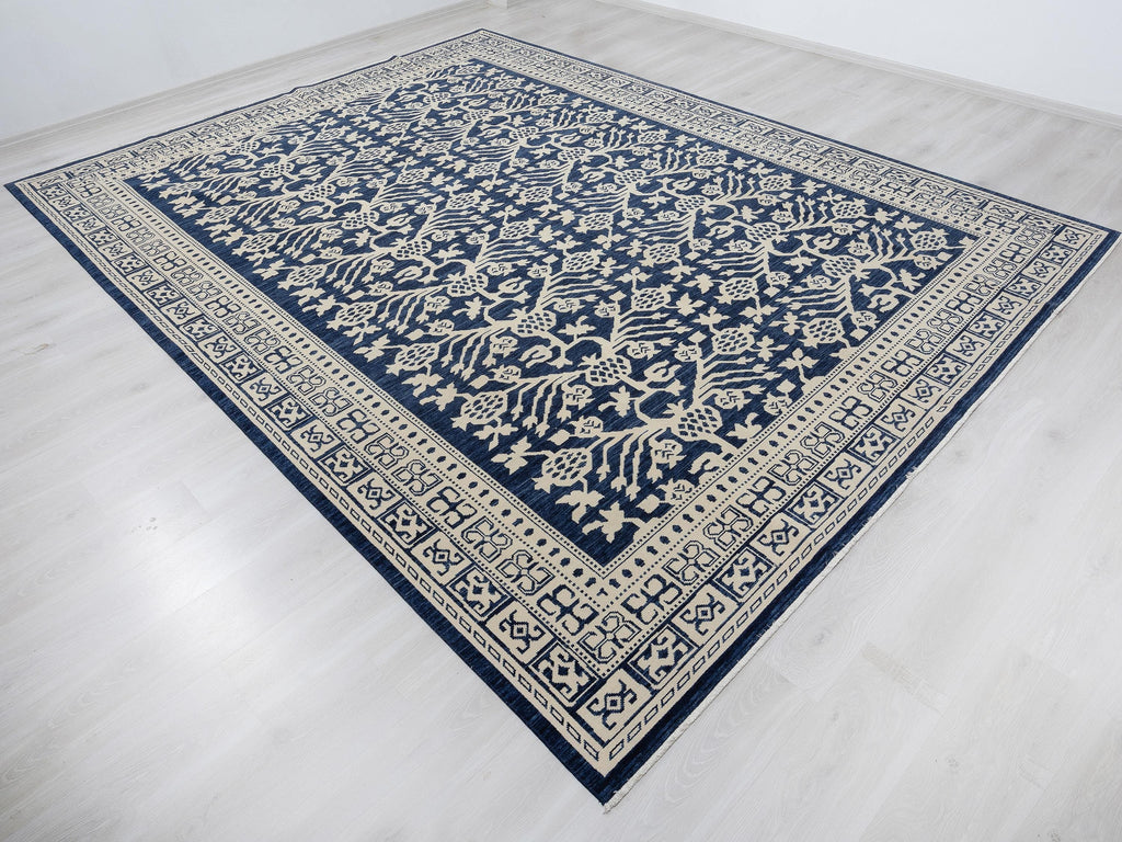 9x12 Oversize Blue And White Turkish Wool Rug,Home Living Accent.
