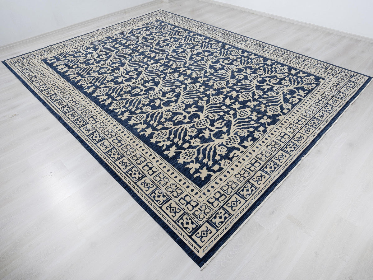 9x12 Oversize Blue And White Turkish Wool Rug,Home Living Accent.