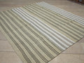 Large Wool Vintage Stripe Turkish Kilim Rug: 7x8 Feet,Brown Cream Area Rugs.