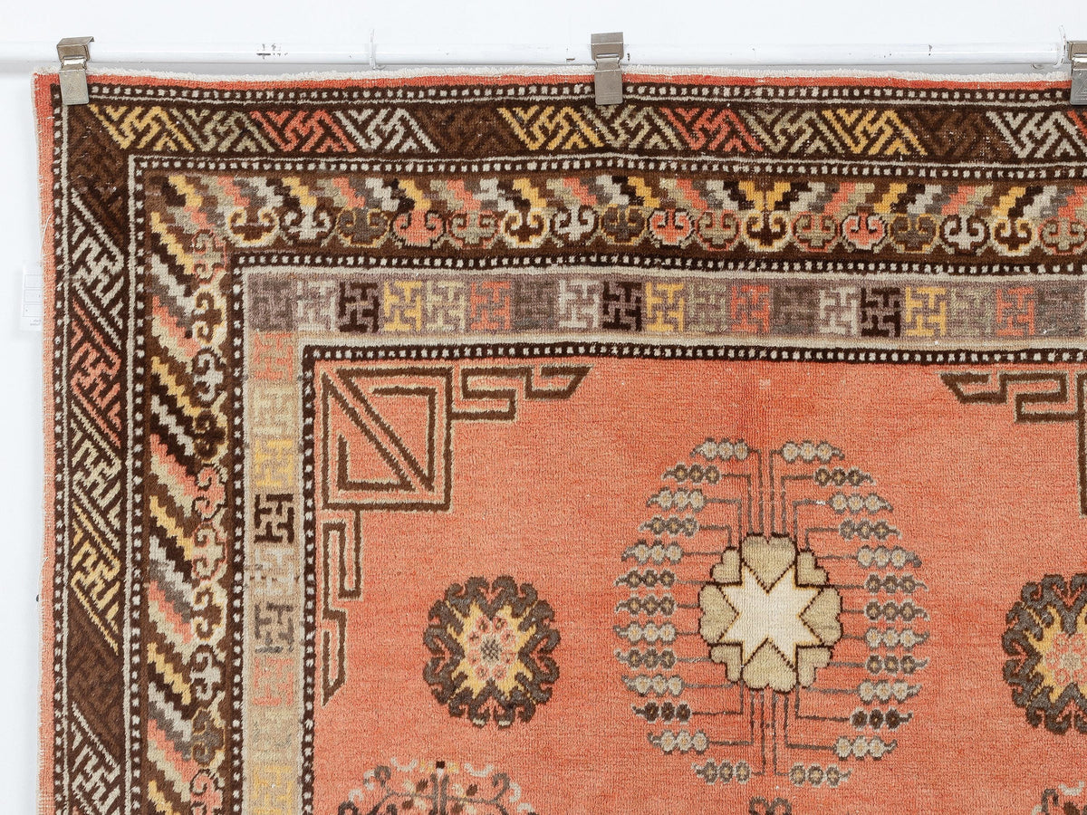 Pastel Orange Brown Vintage Turkish Wool Rug, 6x11 Mid Century Modern,Area Oversize Rugs.