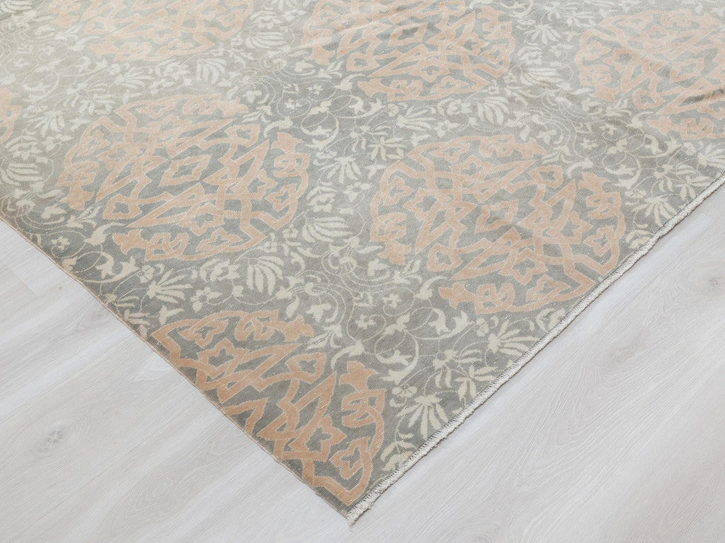 Mid-Century Oushak Rug: 6.4x10.3 ft. Faded Orange,Muted Gray Turkish Wool Rugs.