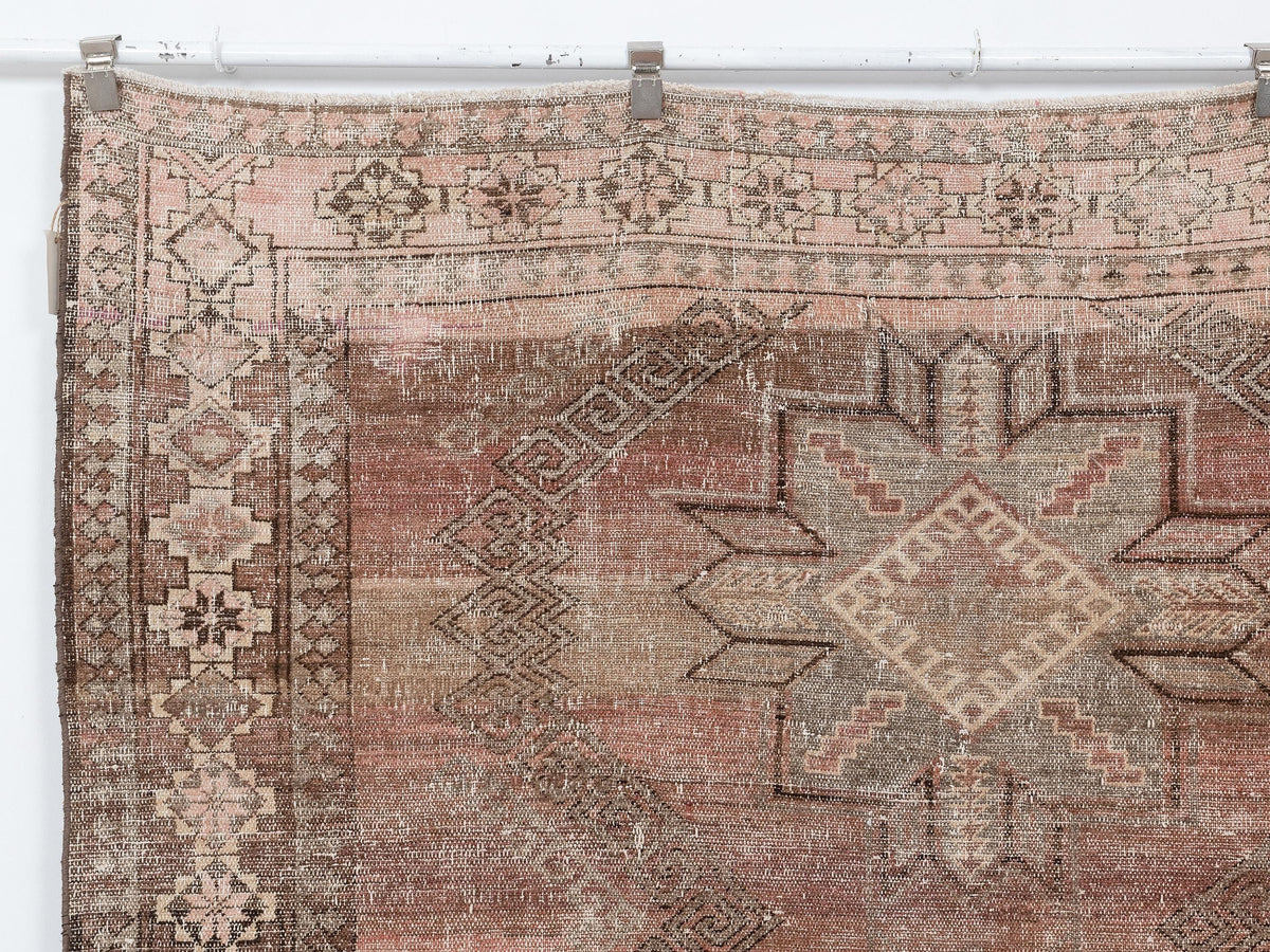 Antique Turkish Wool Rug: 6,3x10,7 Feet,Brown, Pinkish Red Color Carpet,Large Area Rugs.