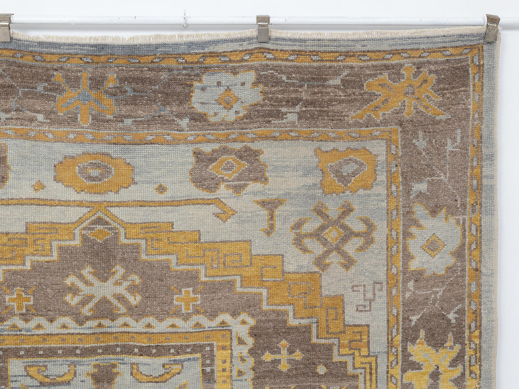 7x7 Turkish Oushak Rug, Beige Brown Wool Area Handmade Square Rugs, Organic Modern Home