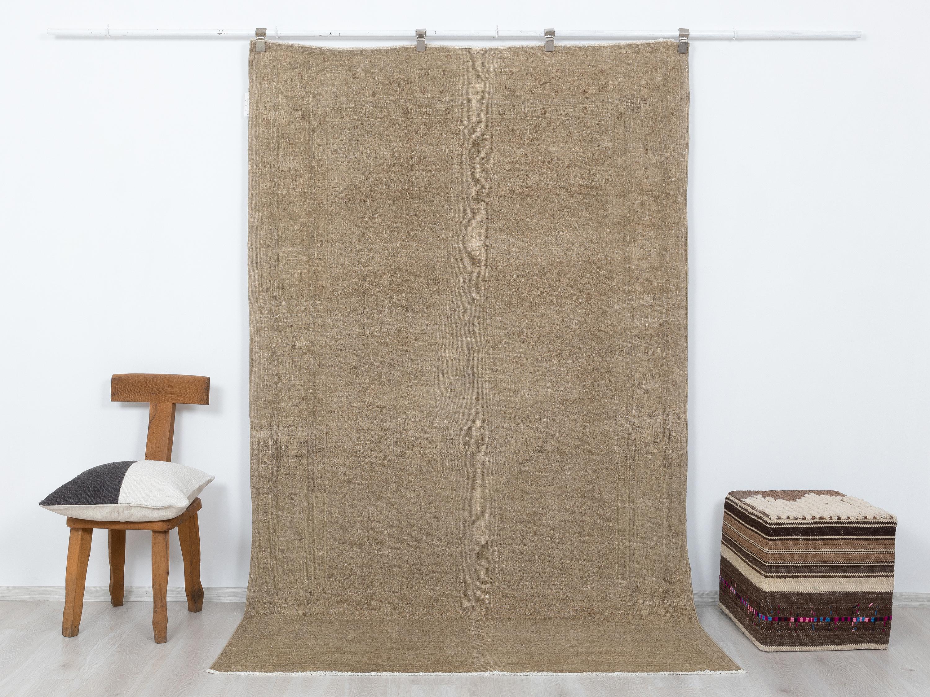 6x9 Turkish Vintage Rug: Light Brown Mid Century Modern,Handmade Wool Rugs.