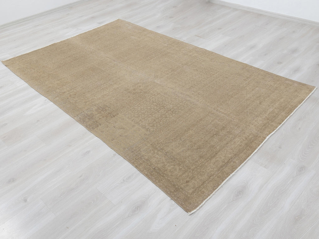 6x9 Turkish Vintage Rug: Light Brown Mid Century Modern,Handmade Wool Rugs.