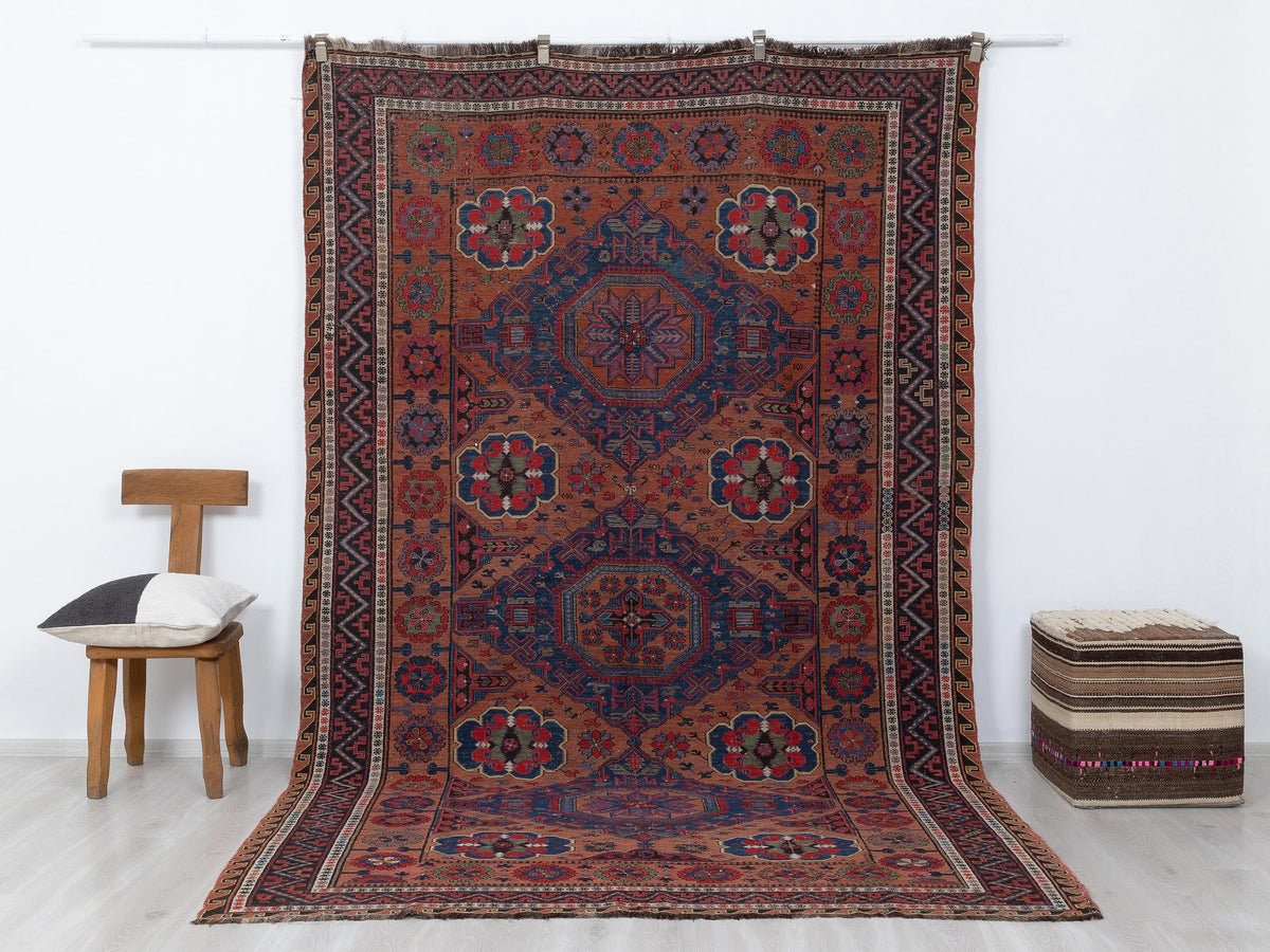 Rare Antique Handmade Soumak Kilim Rug, 6,7x10,6 Feet,Turkish Wool Rugs.