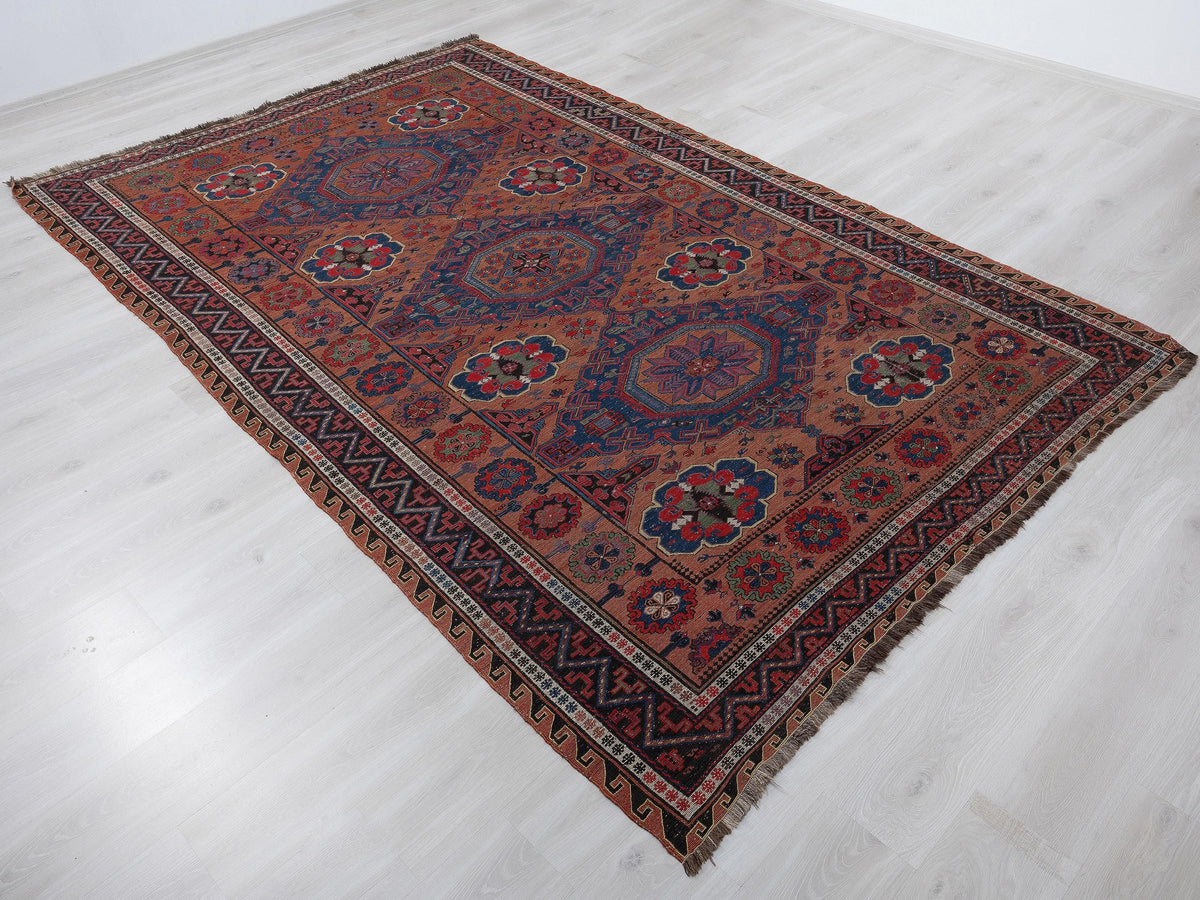 Rare Antique Handmade Soumak Kilim Rug, 6,7x10,6 Feet,Turkish Wool Rugs.