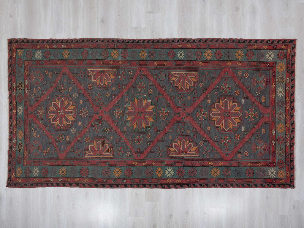Antique Turkish Soumak Kilim Rug,6,2x11,3 Feet,Large Handmade Rugs.
