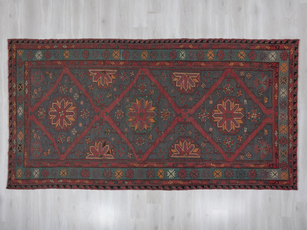 Antique Turkish Soumak Kilim Rug,6,2x11,3 Feet,Large Handmade Rugs.
