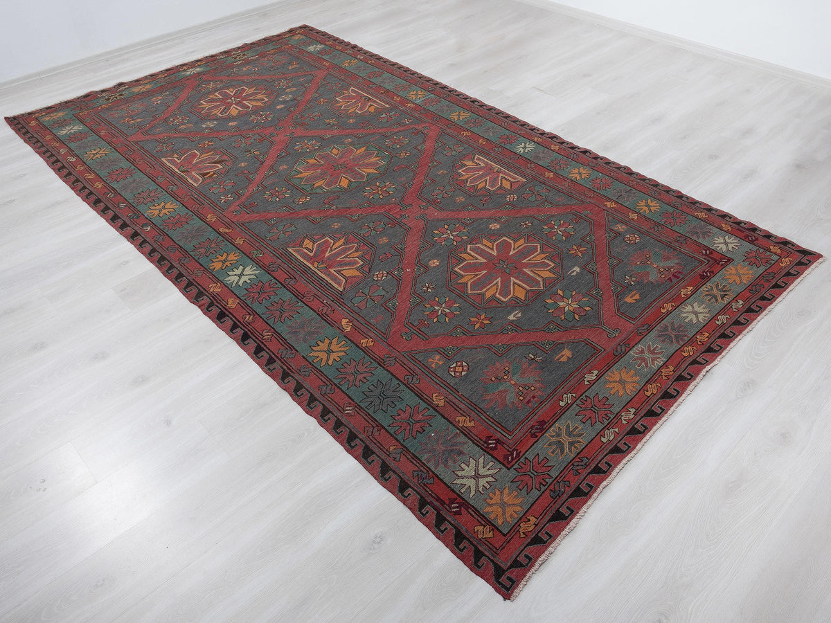 Antique Turkish Soumak Kilim Rug,6,2x11,3 Feet,Large Handmade Rugs.