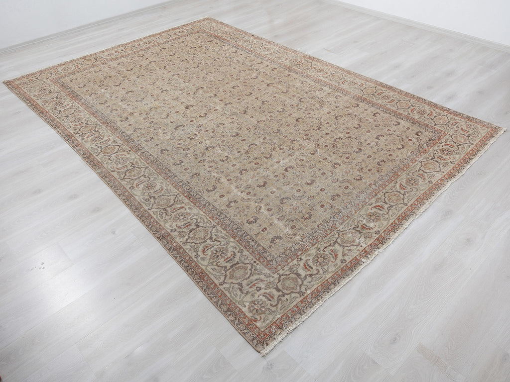 Turkish Vintage Wool Rug: 7.2x10.5 Feet, Antique Area Carpet,Handmade Oushak Rugs.