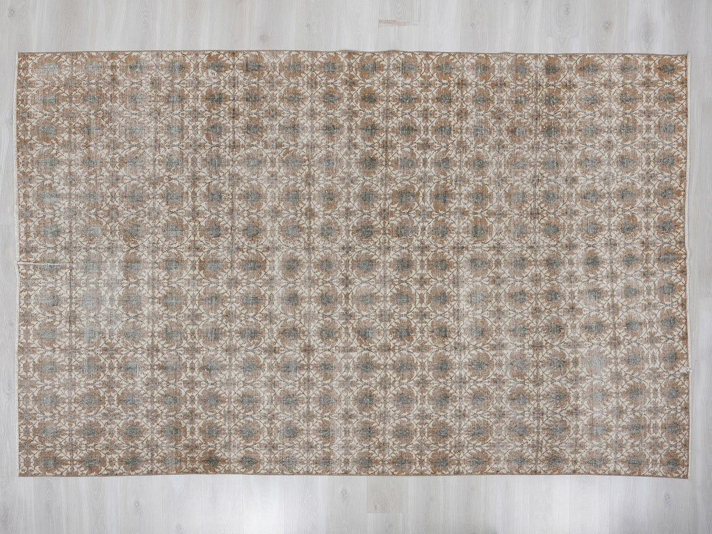 Turkish Vintage Wool Rug: 6.9x10.2 Feet, Art Deco Carpet,Handmade Oushak Rugs.