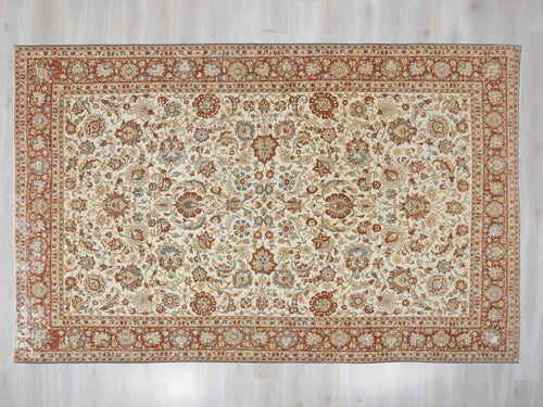 7x11 ivory Rust Turkish Rug, Vintage Floral Oushak Rugs, Wool Area Living Room Carpet.