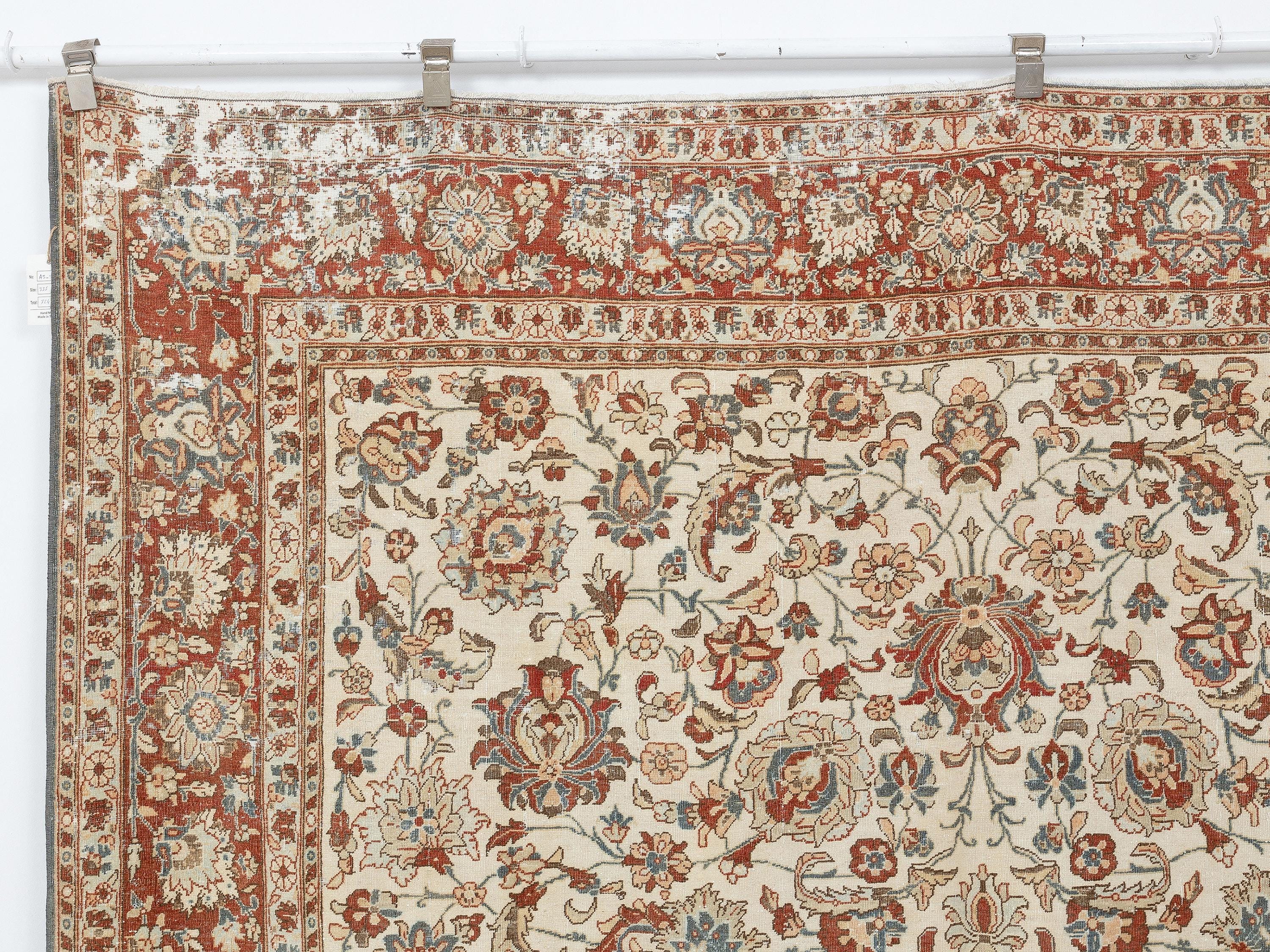 7x11 ivory Rust Turkish Rug, Vintage Floral Oushak Rugs, Wool Area Living Room Carpet.
