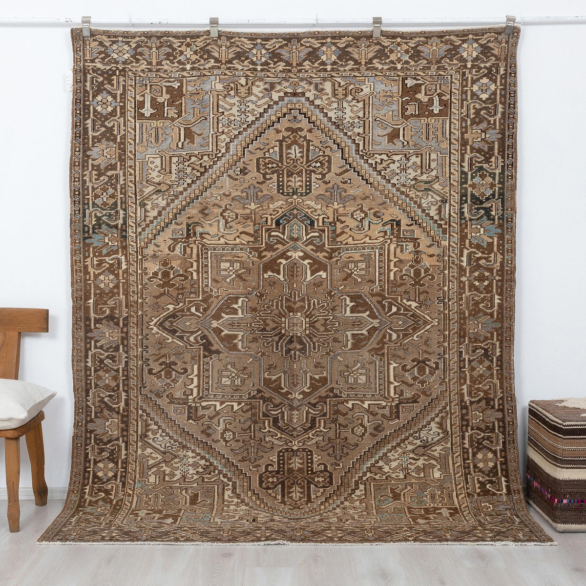 6x9 Taupe Brown Oushak Rug, Vintage Turkish Wool Area Handmade Anatolian Rugs, Farmhouse Decor
