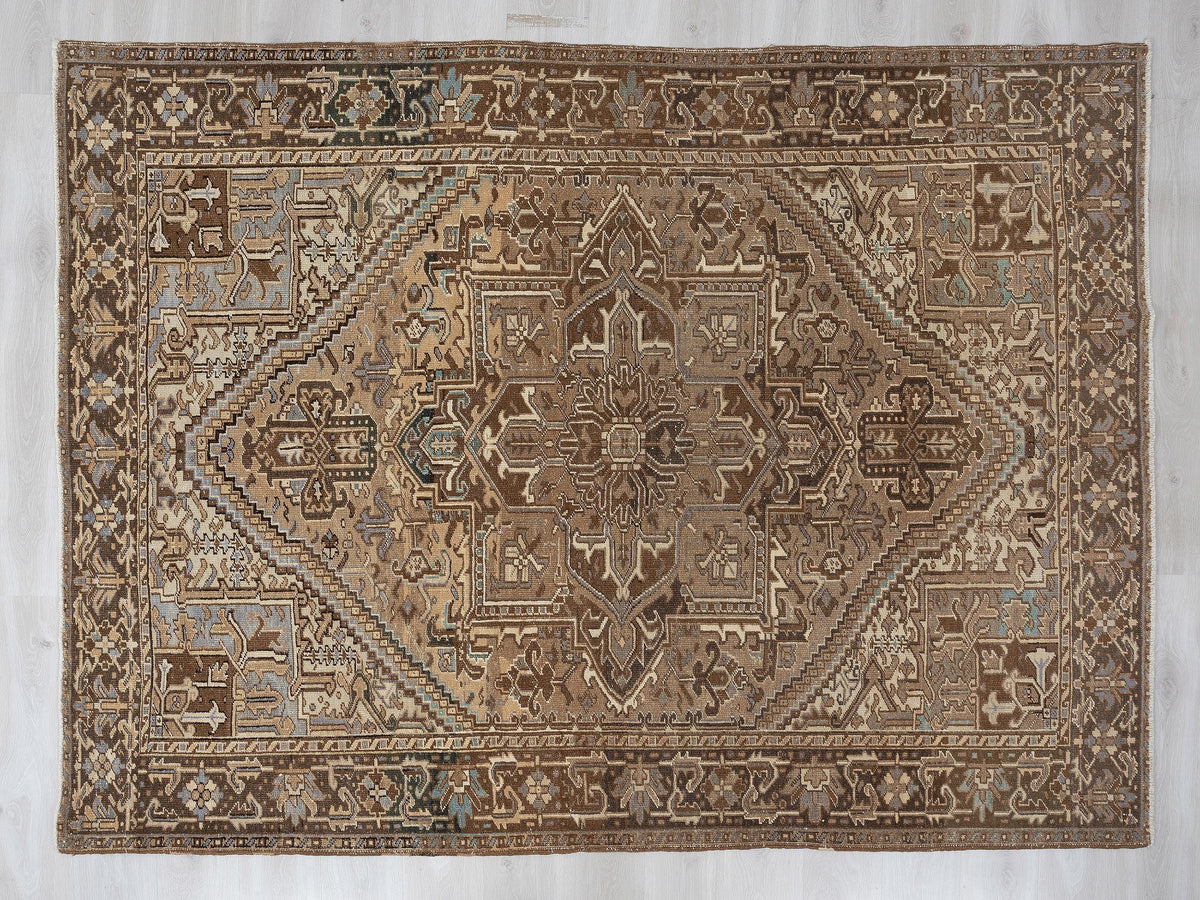 6x9 Taupe Brown Oushak Rug, Vintage Turkish Wool Area Handmade Anatolian Rugs, Farmhouse Decor