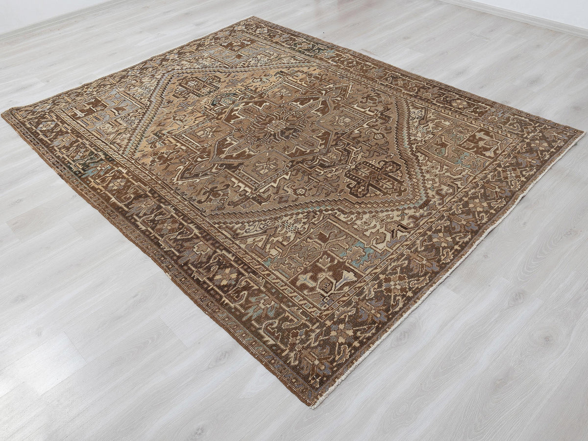 6x9 Taupe Brown Oushak Rug, Vintage Turkish Wool Area Handmade Anatolian Rugs, Farmhouse Decor