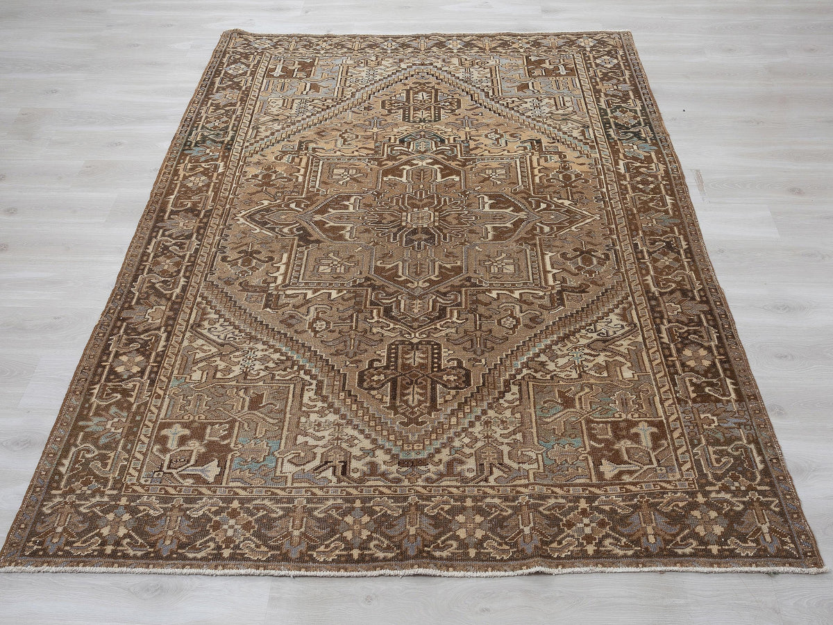 6x9 Taupe Brown Oushak Rug, Vintage Turkish Wool Area Handmade Anatolian Rugs, Farmhouse Decor