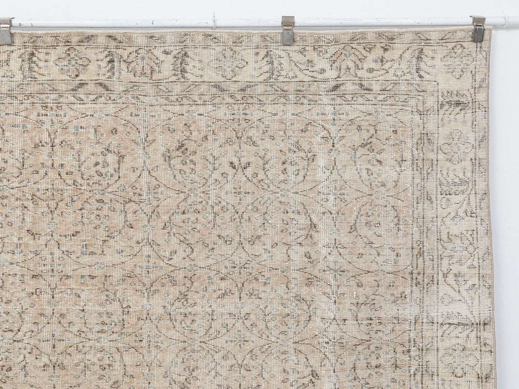 Vintage Turkish Oushak Wool Rug: 6.7x9.7 Feet,Neutral Handmade Carpet,Mid Century Modern.