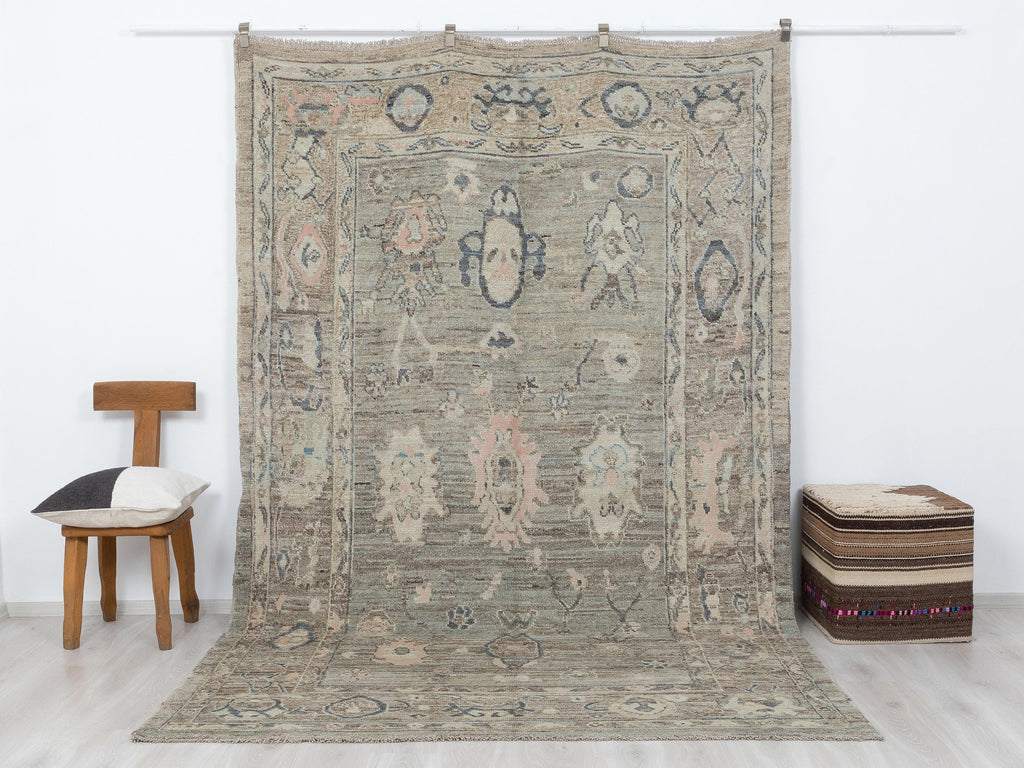 Handwoven Wool Rug: 6.6x10.3 Feet,Geometric Design Turkish Oushak Rugs.