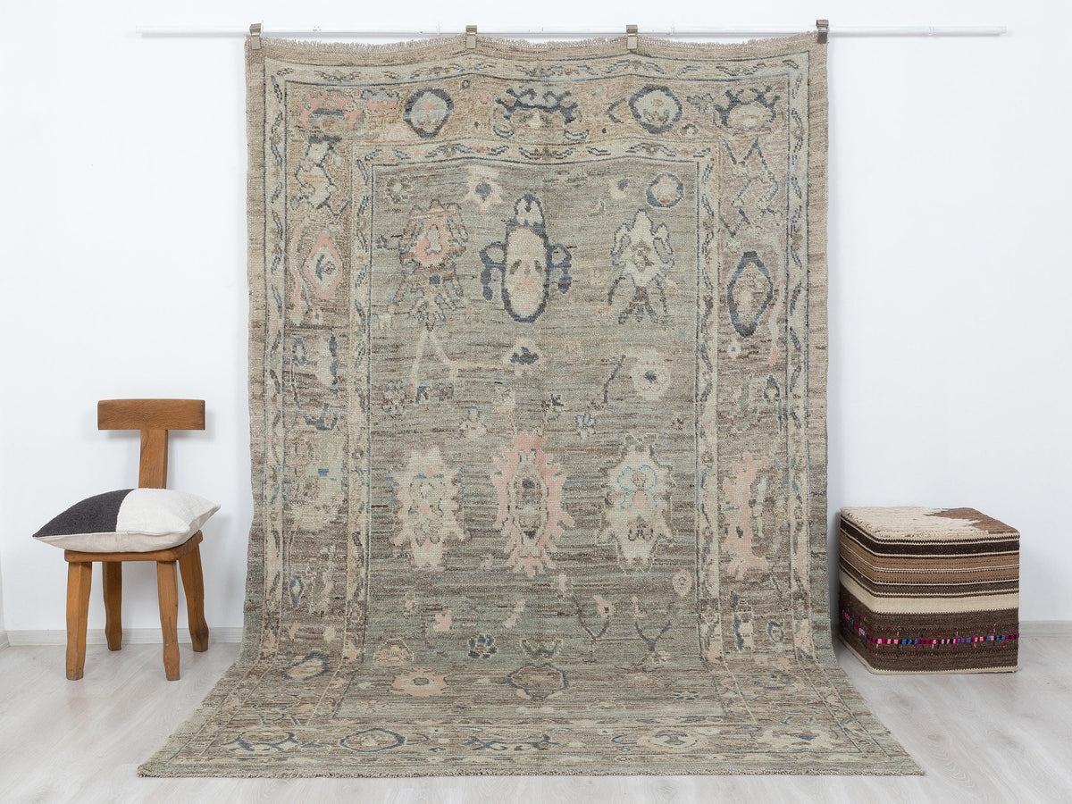 Handwoven Wool Rug: 6.6x10.3 Feet,Geometric Design Turkish Oushak Rugs.