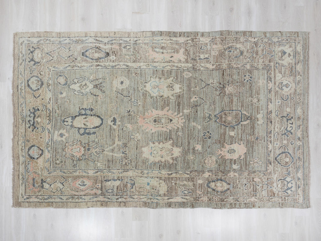 Handwoven Wool Rug: 6.6x10.3 Feet,Geometric Design Turkish Oushak Rugs.