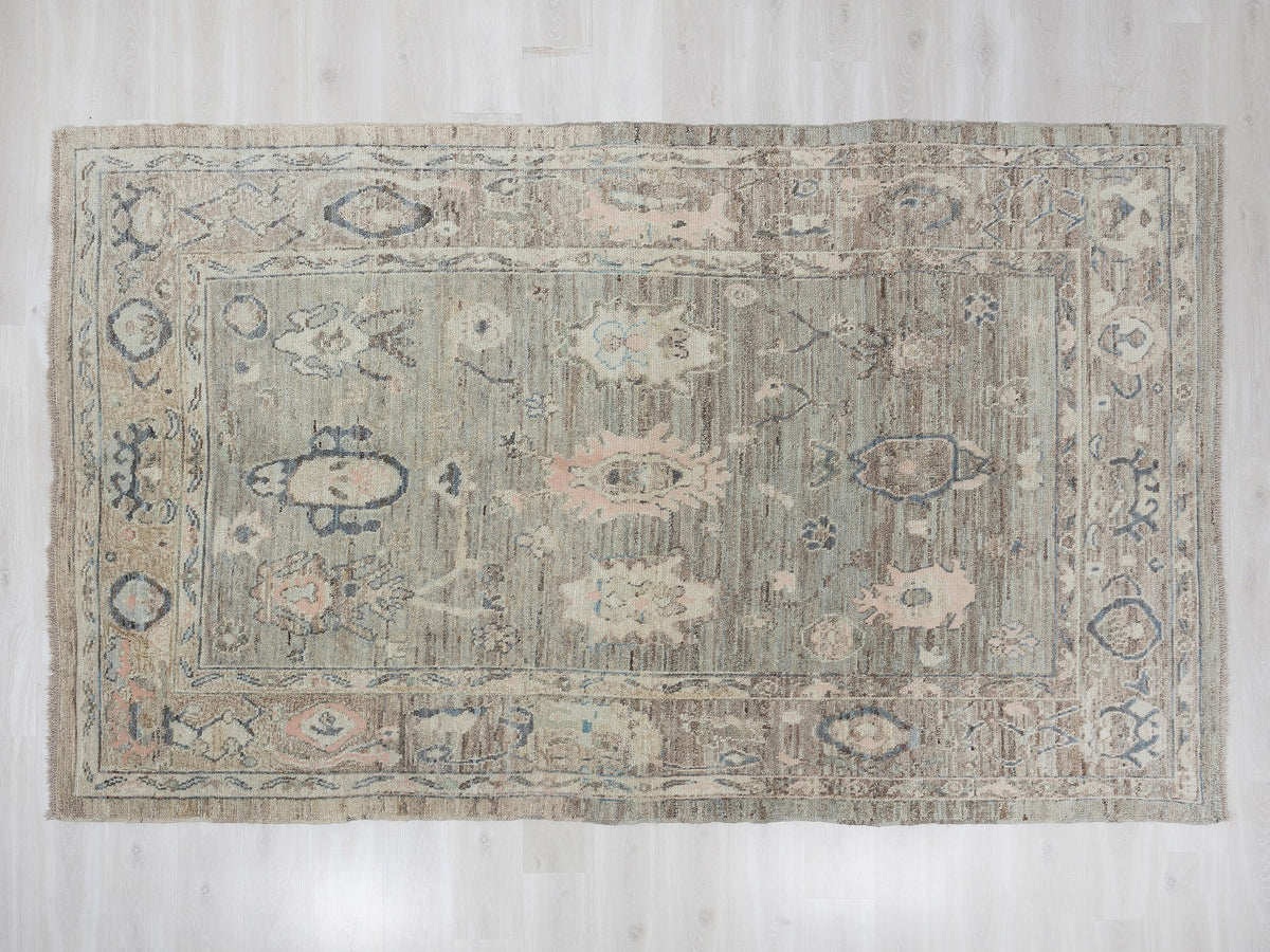 Handwoven Wool Rug: 6.6x10.3 Feet,Geometric Design Turkish Oushak Rugs.