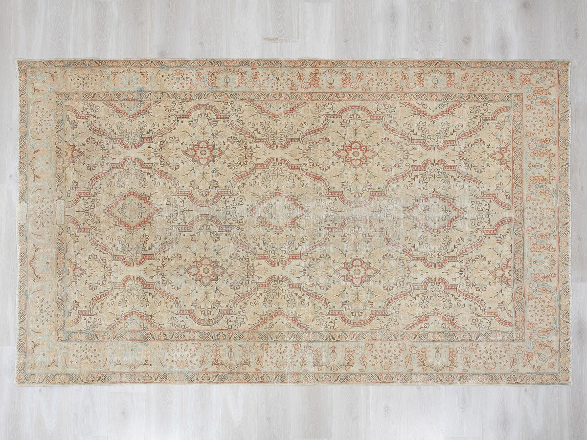 Vintage Turkish Wool Rug, 5.9x9.4 Feet, Terra-cotta Beige Colors,Home Living Decor Rugs.