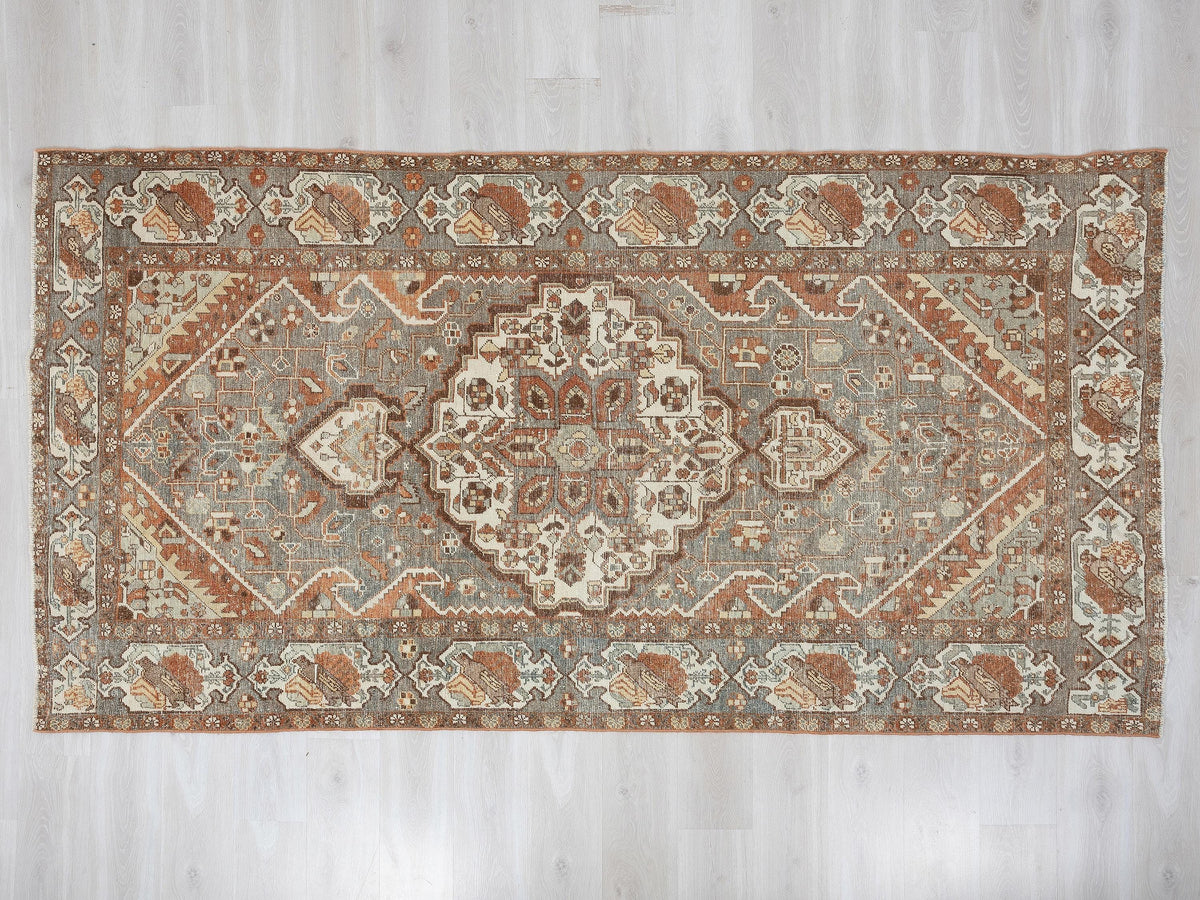 Antique Turkish Wool Rug, 5,3x9,5 Feet,Low Pile Handmade Area Rugs.