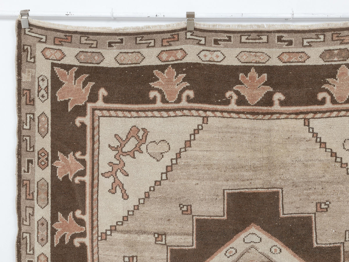Square Size Brown Turkish Wool Kars Carpet Rug,7,3x7.7 Feet,Handmade Area Rugs.