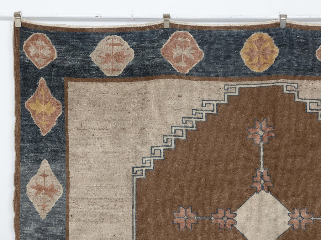 Kurdish Kars Wool Rug - Oversized 9x12 Brown and Blue Turkish Carpet,Luxury Home Decor