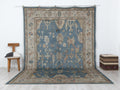 Blue Wool Oushak Rug, 8x12 Turkish Handmade Carpet,Seasonal Home Living Decor Rugs.