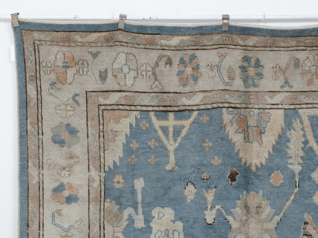 Blue Wool Oushak Rug, 8x12 Turkish Handmade Carpet,Seasonal Home Living Decor Rugs.