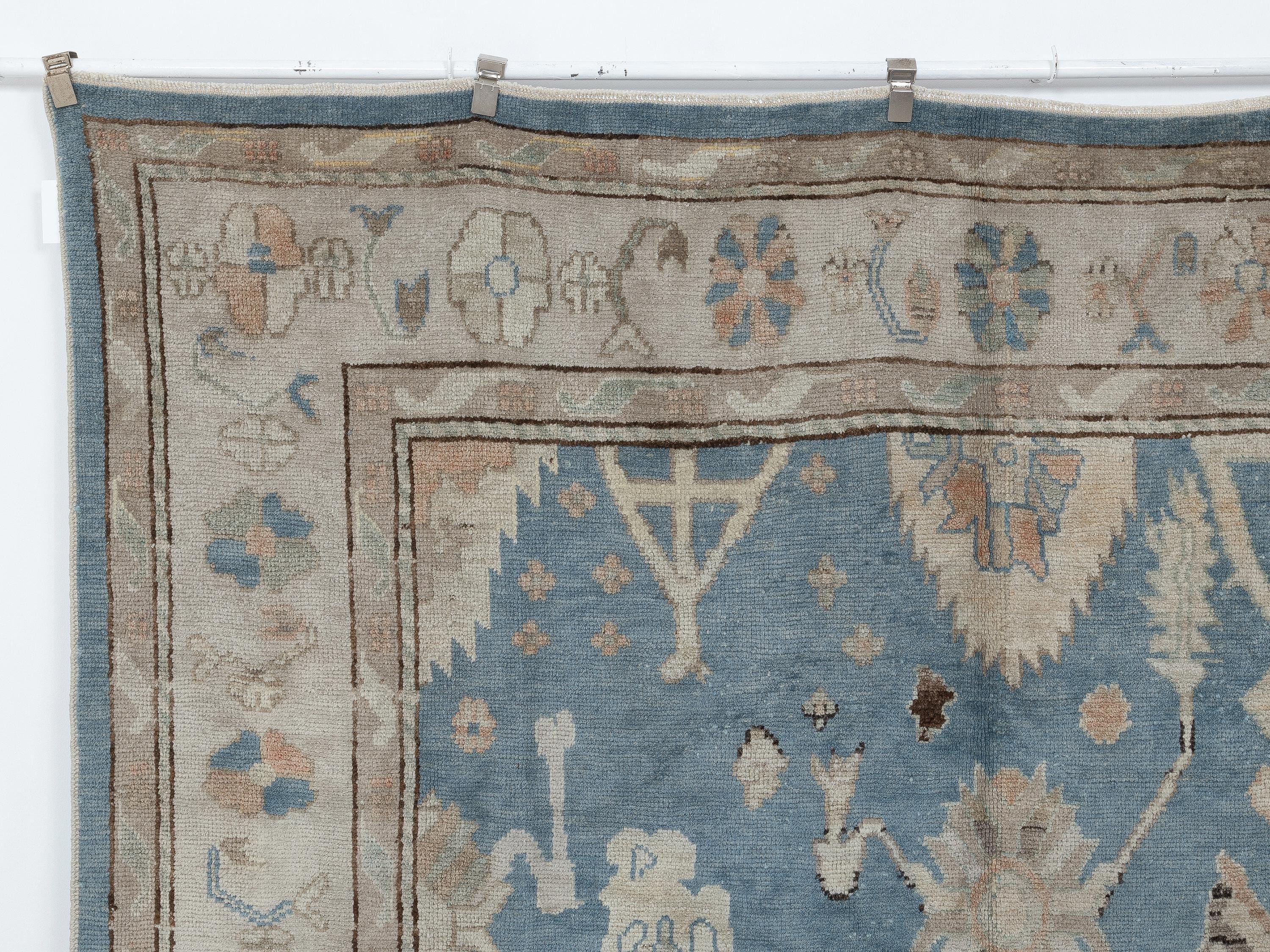 Blue Wool Oushak Rug, 8x12 Turkish Handmade Carpet,Seasonal Home Living Decor Rugs.