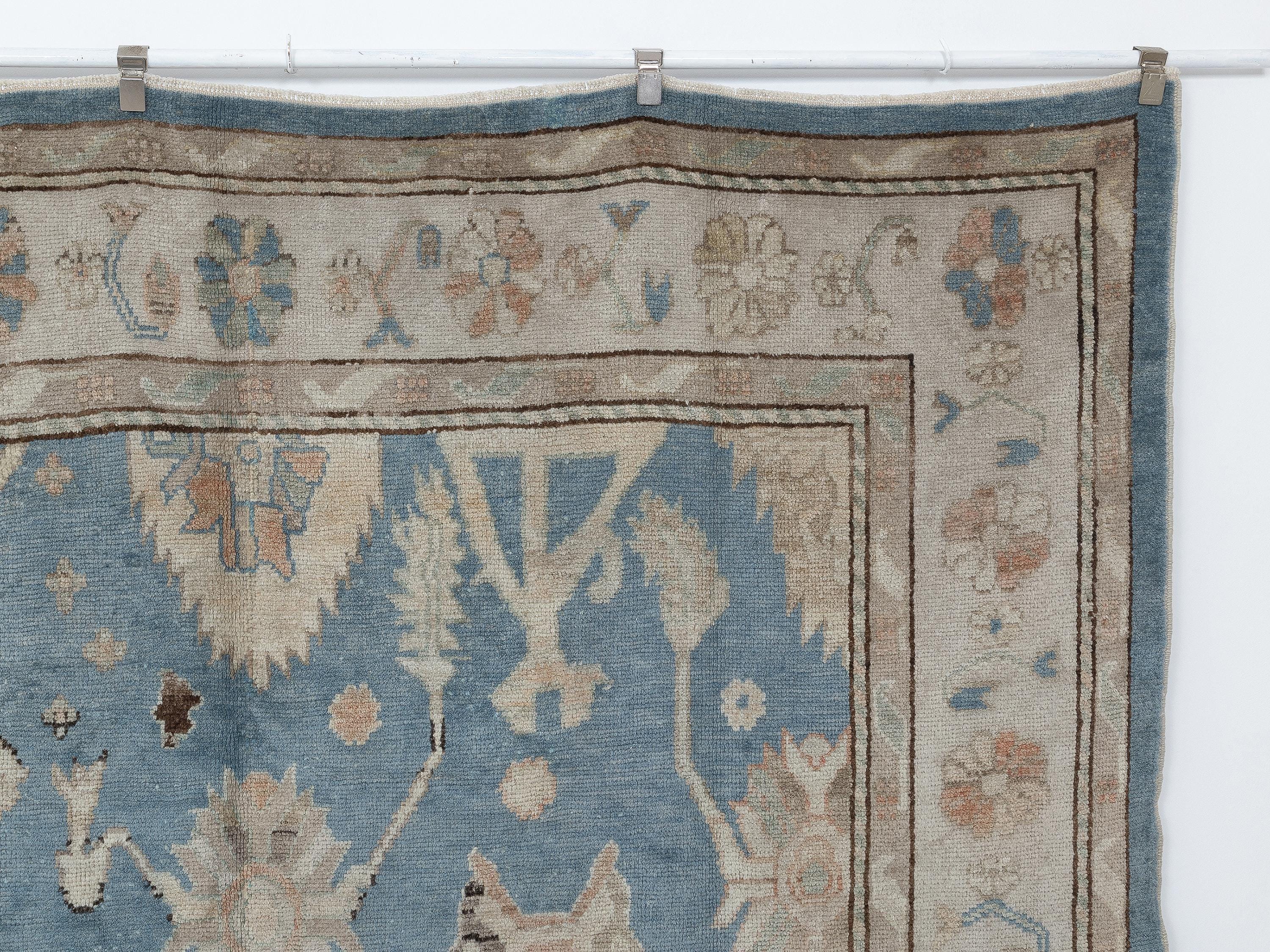 Blue Wool Oushak Rug, 8x12 Turkish Handmade Carpet,Seasonal Home Living Decor Rugs.