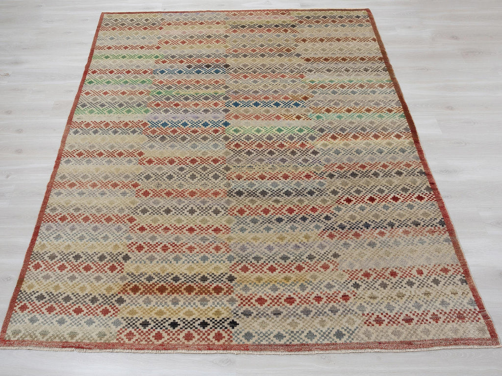 Checked Design Wool Turkish Kilim Rug, 7,5x9,6 Feet,Seasonal Home Living Decor Rugs.