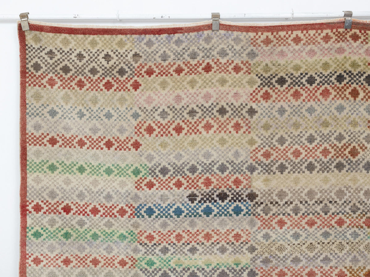 Checked Design Wool Turkish Kilim Rug, 7,5x9,6 Feet,Seasonal Home Living Decor Rugs.