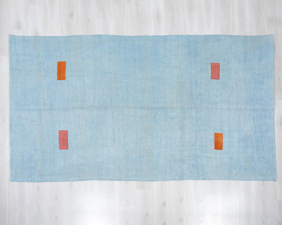 Overdye Blue Turkish Hemp Kilim Rug,5.6x9,6 Feet.