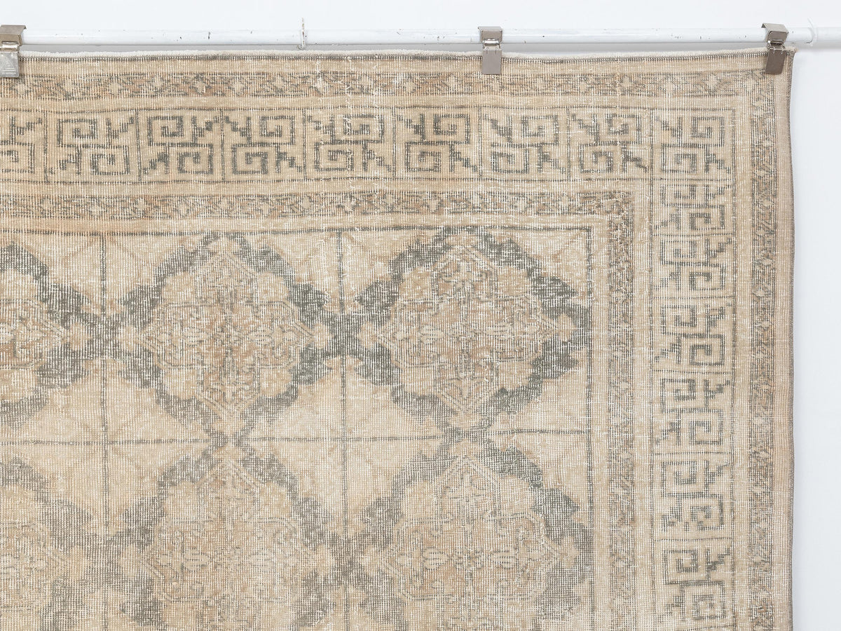 Vintage Turkish Wool Carpet Rug: 6.4x9.8 Feet,Neutral Oushak Rugs,