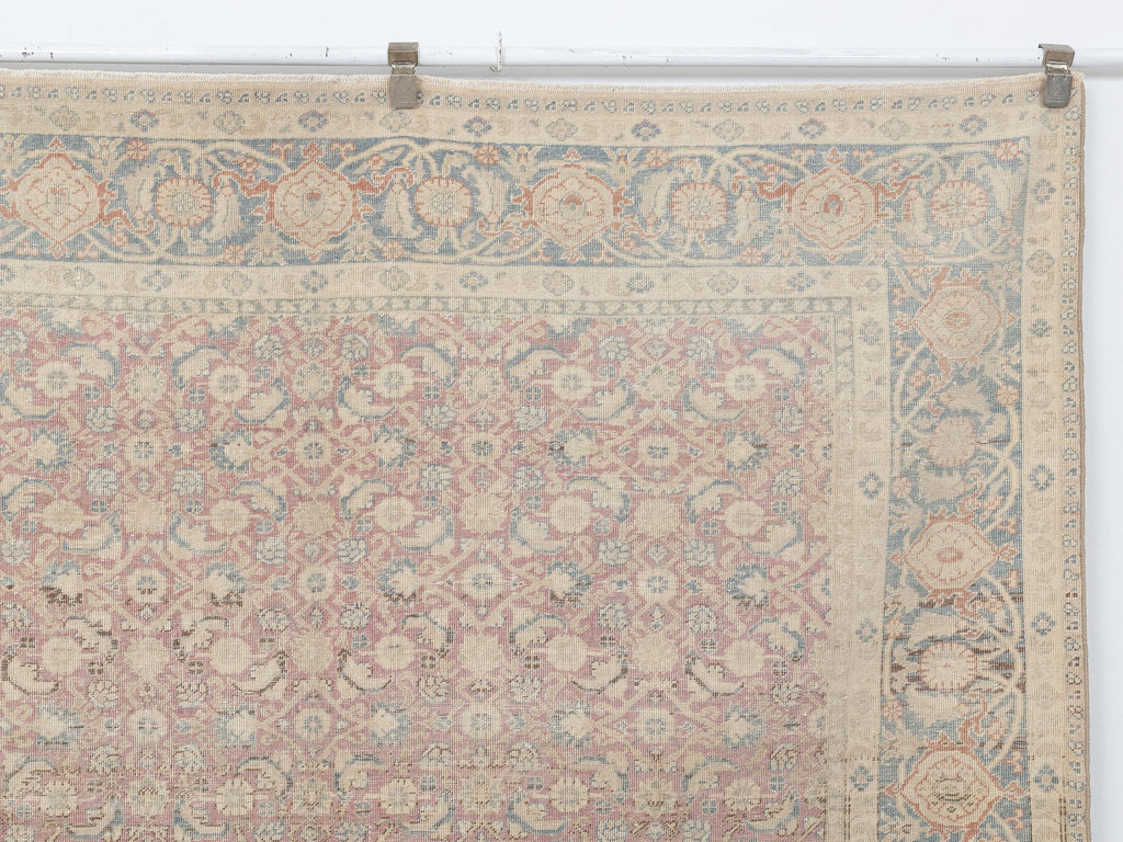 Floral Pattern Vintage Turkish Wool Carpet Rug: 6.5x9.4 Feet,Blue,Muted Red Oushak Rugs.