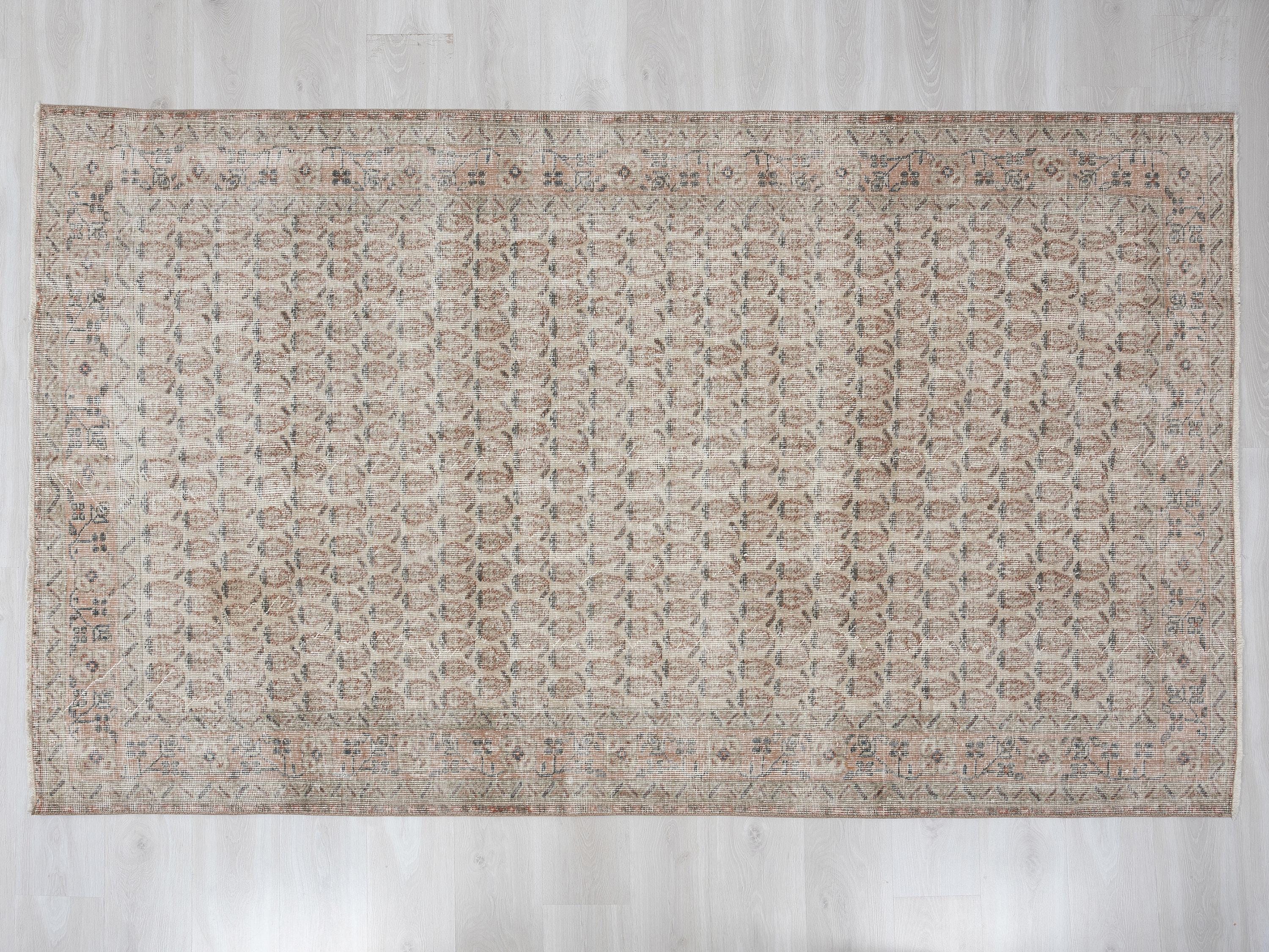 Low Pile Vintage Turkish Carpet Rug,5.4x8.7 Feet,Handmade Wool Oushak Rugs.