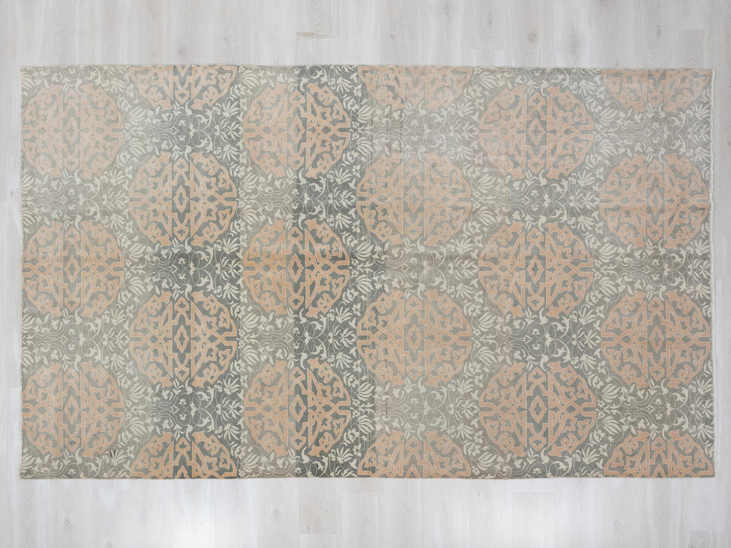Mid-Century Oushak Rug: 6.4x10.3 ft. Faded Orange,Muted Gray Turkish Wool Rugs.