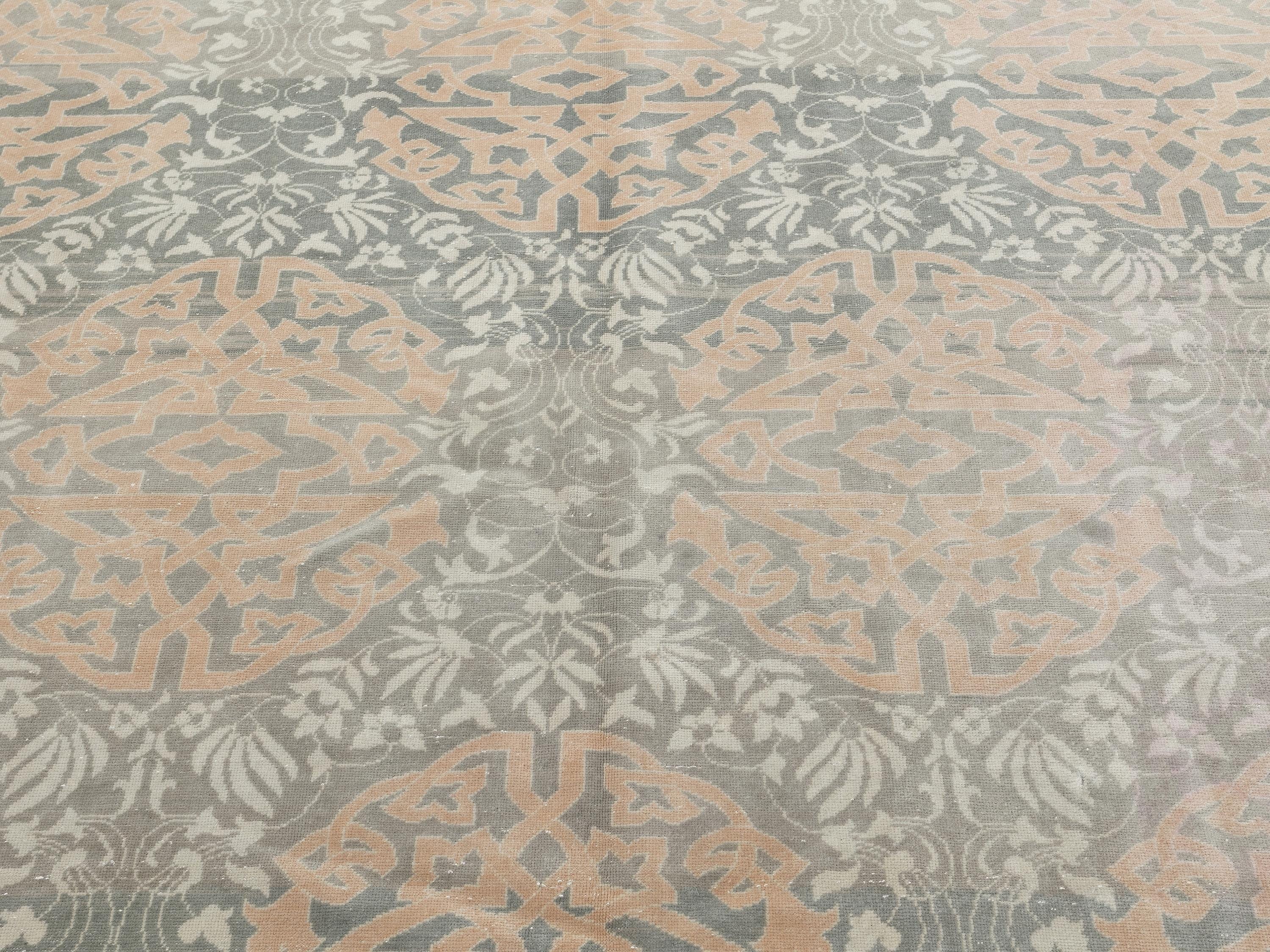 Mid-Century Oushak Rug: 6.4x10.3 ft. Faded Orange,Muted Gray Turkish Wool Rugs.