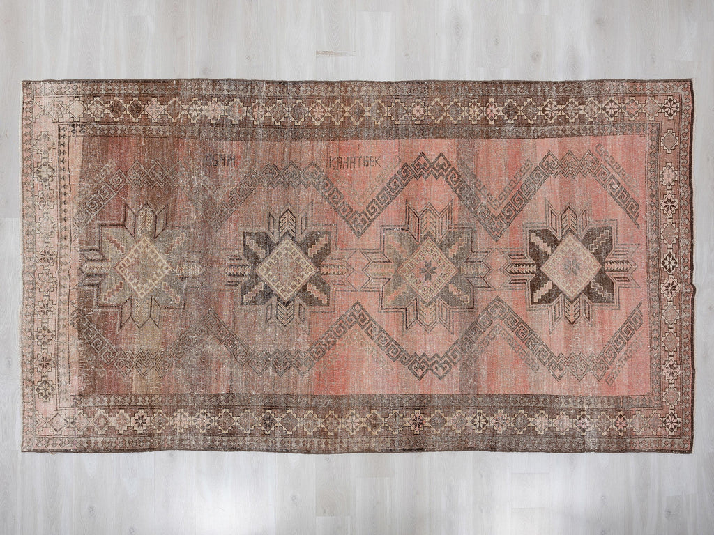Antique Turkish Wool Rug: 6,3x10,7 Feet,Brown, Pinkish Red Color Carpet,Large Area Rugs.