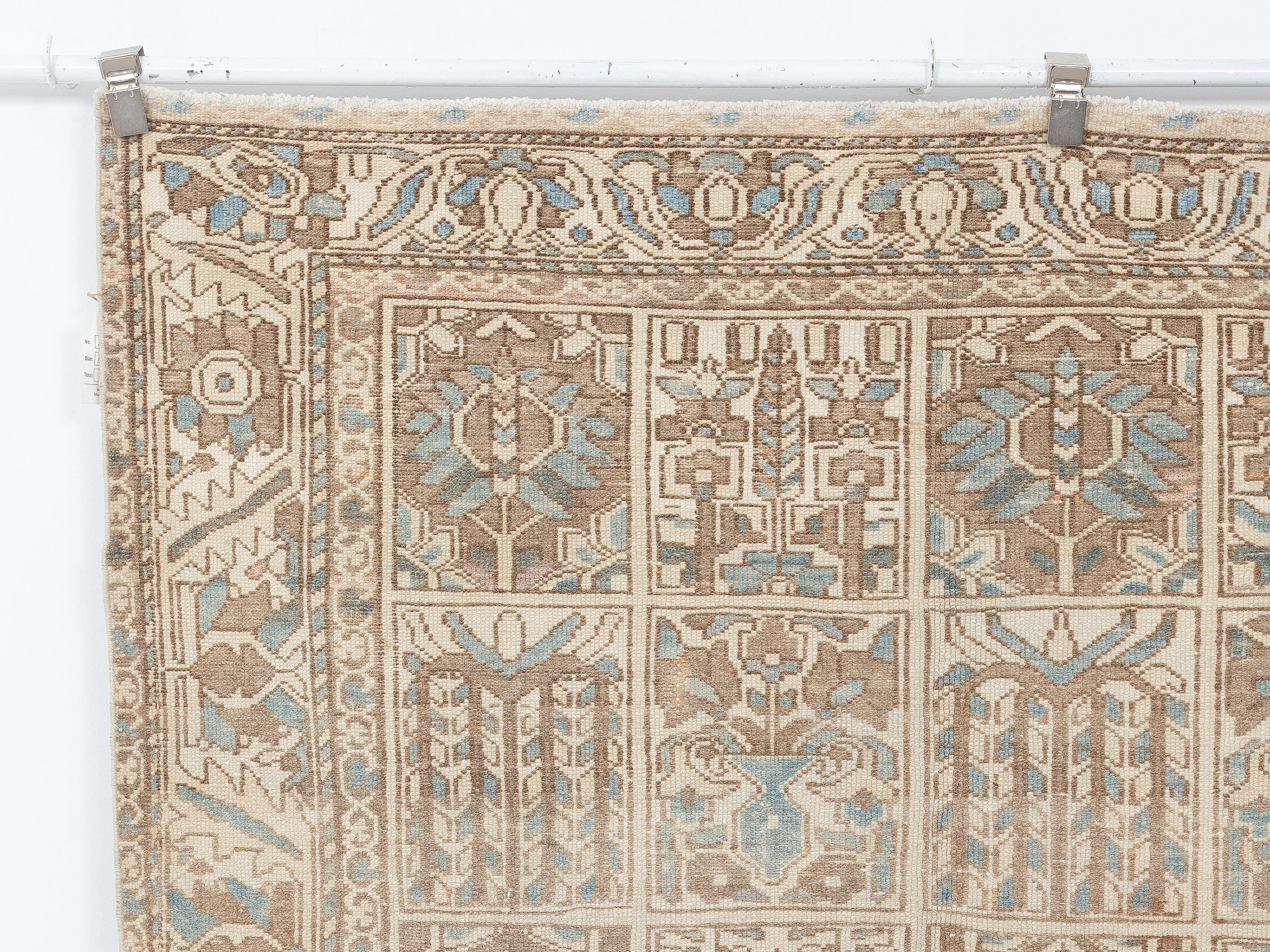 Neutral Handmade Wool Rug: 5.1x9.5 Feet,Vintage Turkish Oushak Carpet Rugs.