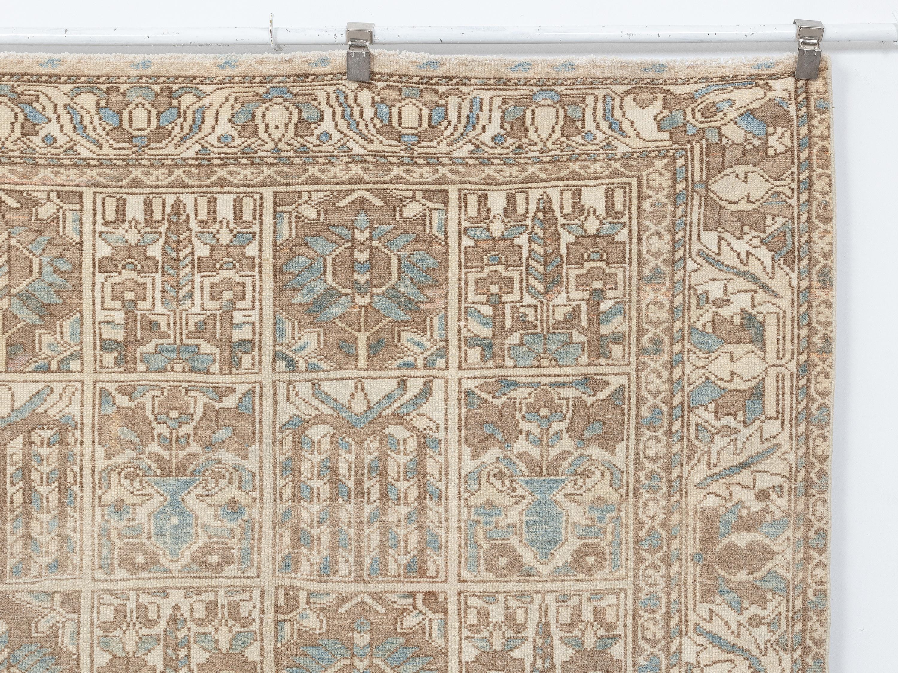 Neutral Handmade Wool Rug: 5.1x9.5 Feet,Vintage Turkish Oushak Carpet Rugs.